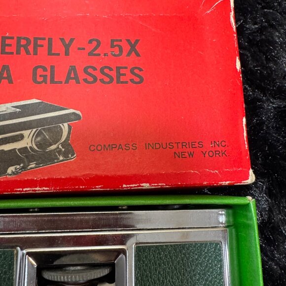 Butterfly 2.5X Opera Glasses Vintage Binoculars Chrome & Green By Compass - Picture 3 of 5